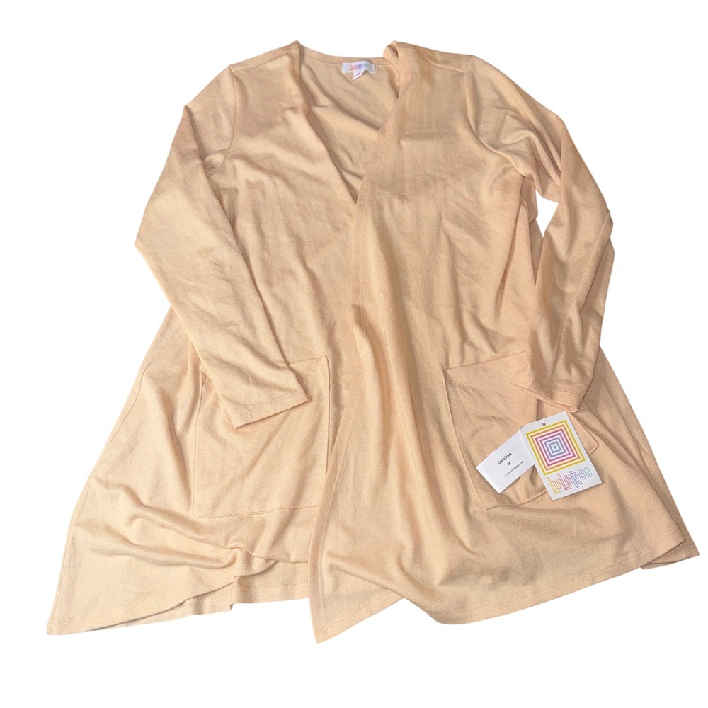 LuLaRoe Caroline Cardigan Medium Tan Open Front Long Sleeve Pocket NWT